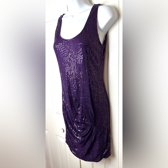 VELVET Graham Spencer Larissa Sequin Dress Scoop Ruched Party Cocktail Purple - Picture 3 of 10